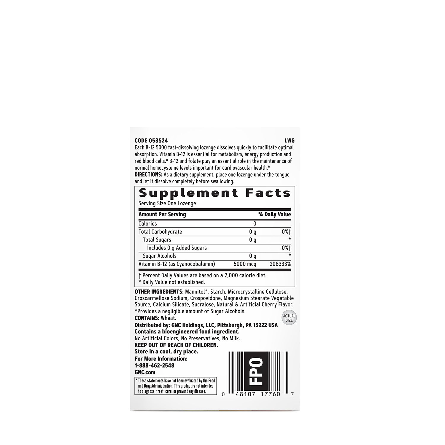 GNC Vitamin B-12 5000 mcg