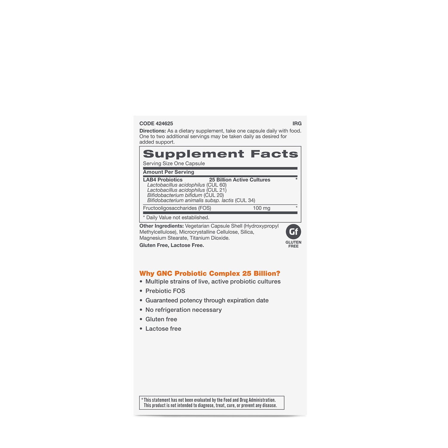 GNC Probiotic Complex Daily Need 25 Billion CFUs