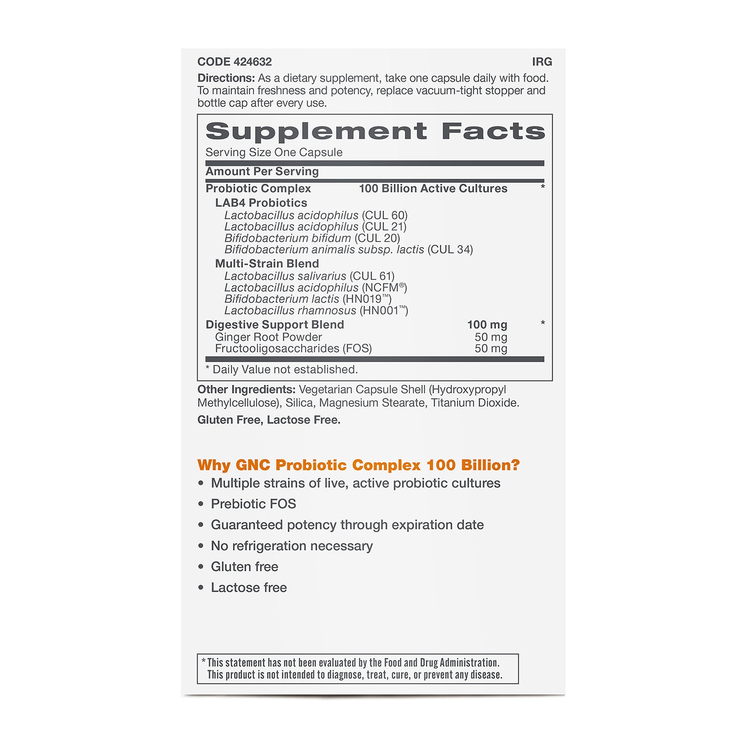GNC Probiotic Complex Extra Strength 100 Billion CFUs