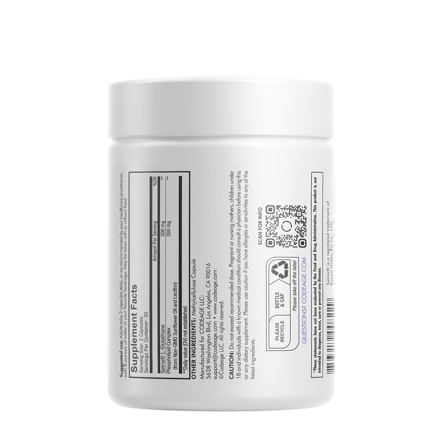 Codeage Liposomal Glutathione Setria® Antioxidant Supplement